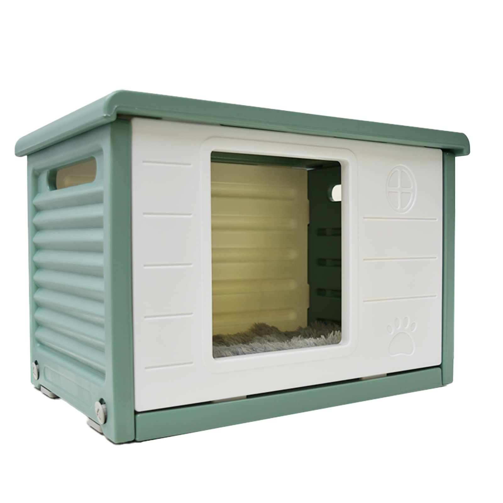 ペットハウス 猫ハウス 屋外 防水 ドッグハウス 屋外 キャットハウス 毛布付き 耐重 通気性 防寒 雨よけ 小型犬 猫 屋外 防風 防雨 換気 組立簡単 洗え 四季通用 (ドアなしグリーン)