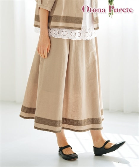 ロングスカート 綿麻レース使いタックスカート Otona Purete