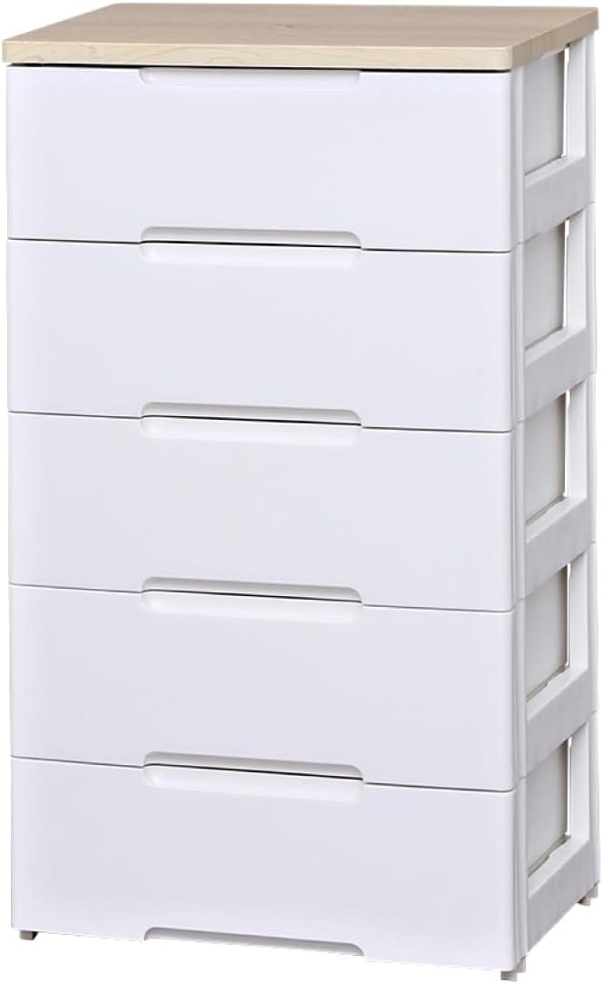 アイリスオーヤマ チェスト 5段 届いてすぐ使える完成品 ラクラク引出し 木天板 日本製 幅56×奥行41.5×高さ100cm ホワイト / ナチュラル 白 プラスチック HG-555R 組立不要 7,358円