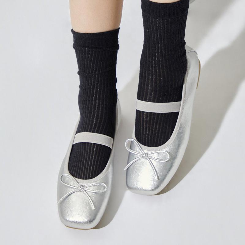 M. ラビアン リボン バレエコア フラット シルバー 516623801ZX