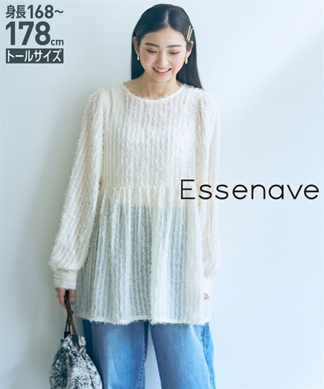 シャツブラウス 高身長　シアーフリンジ袖ボリュームペプラムブラウス トールサイズ Essenave