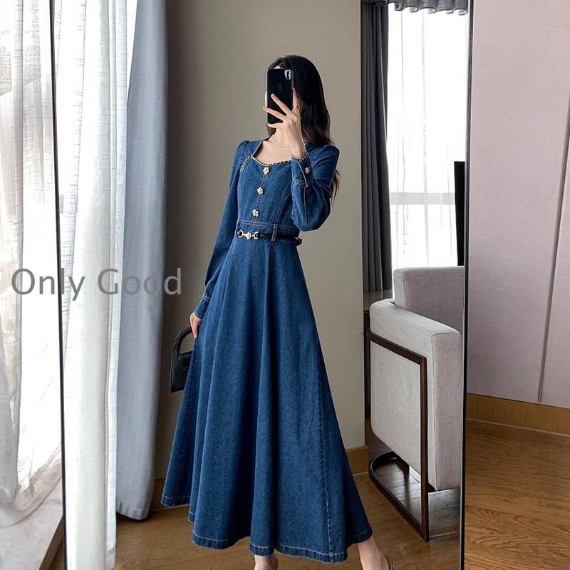 2025年の新製品デニムワンピース ロングワンピース 長袖 ワンピース レディース 春 秋 デニム シャツワンピース ロング 大きいサイズ ウエストマーク