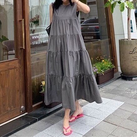 レディース ワンピース ロング ロング丈 マキシ マキシ丈 袖なし ノースリーブ Uネック ラウンド