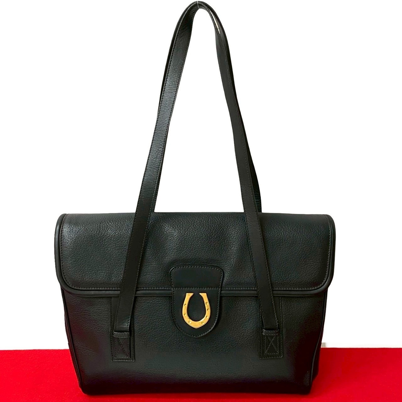 ヴィンテージ ホースシュー 金具トートバッグ レザー ブラック 30887