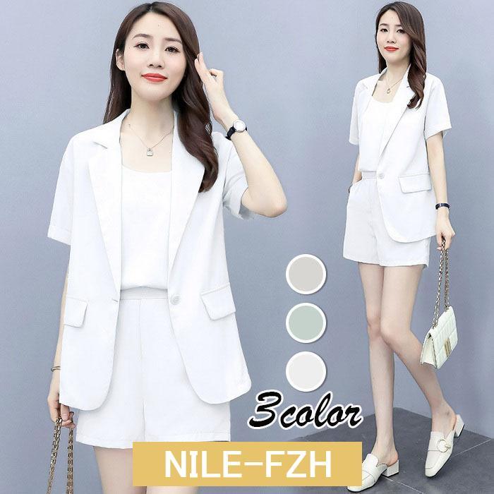 スーツセットアップ レディース 40代 ショットパンツ ビジネススーツ オシャレ韓国風 カジュアル春夏新作 通勤セットアップ きれいめ 半袖スーツ