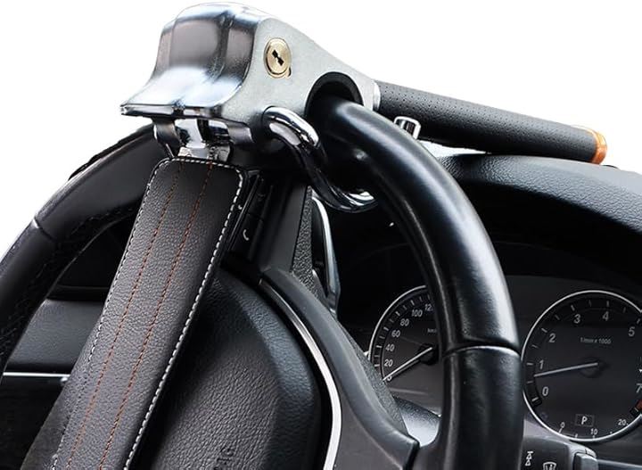 互換品ハンドルロック ステアリングロック 盗難防止 防犯グッツ 車用品 汎用品 鍵付き 頑丈 リレー カーセキュリティ (ブラック)