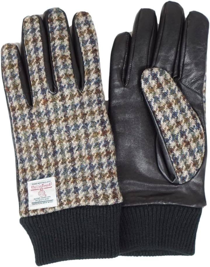 メンズ スマホ対応 ハリスツイード レザー 手袋 裏起毛 24cm ケース付き グレー千鳥 カウス付(グレー千鳥(カウス付), 24cm) 5,442円
