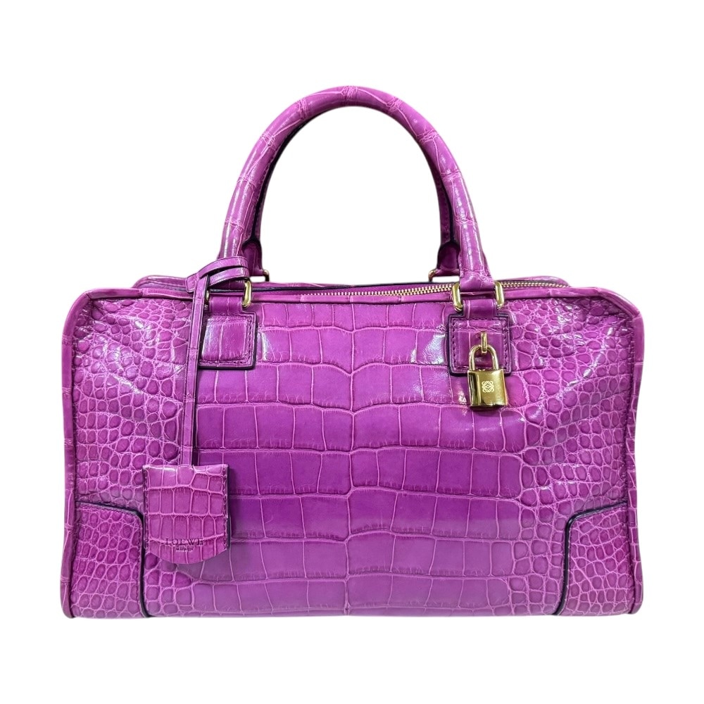 ロエベ アマソナ36 ハンドバッグ クロコダイル パープル LOEWE 中古 美品