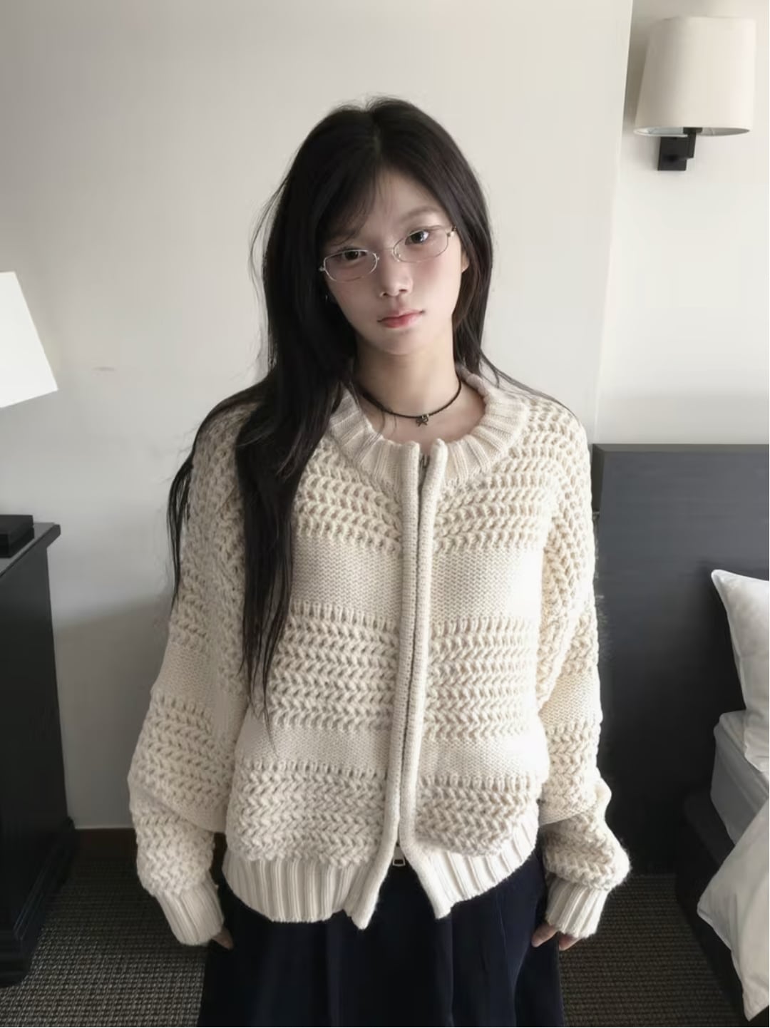 コリアンシック 秋冬新作 フレンチジップ 厚手ニットカーディガン ニットジャケット風 セーター（レディース）9739