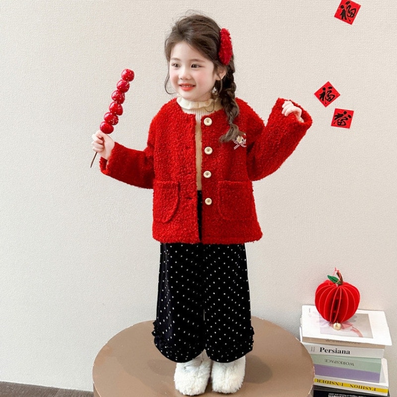 女の子裏起毛セット秋冬新作 子供冬服厚手ショートヘア キッズ セットアップ