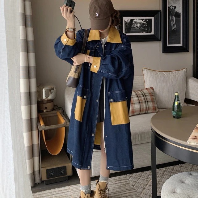 秋 上品 流行り 高級感 デニムトレンチコート レディース oversize カジュアル ロングコート 大きいサイズ 体型カバー 百掛け秋 アウター 気質 デニムジャケット