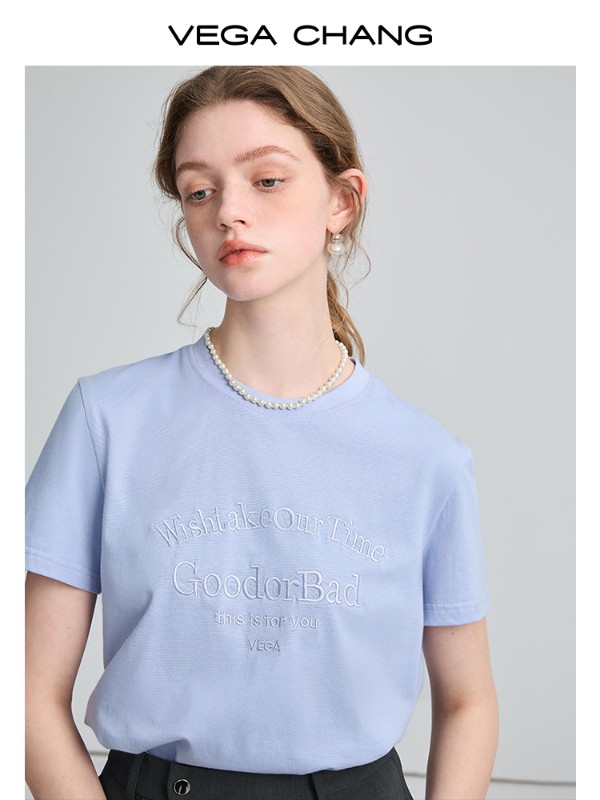 文字刺繍Tシャツレディース半袖2025秋新作ラウンドネックファッションTシャツトップスins