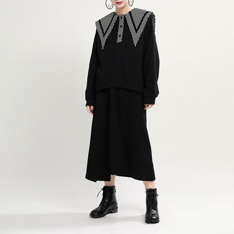 2025春可愛い新型格子人形襟カバーゆるいガーディアン女性デザイン感insガーディアンロンTスウエット