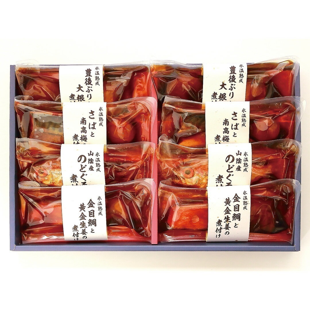 鳥取 山陰大松 氷温熟成 お魚惣菜ギフトセット 豊後ぶりと大根 山陰産のどぐろ 金目鯛と黄金生姜 南高梅とさばの煮付け 各2 【産直メーカー直送品】