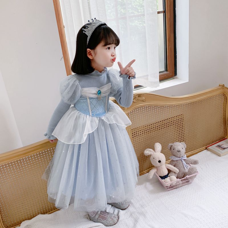 女の子プリンセスセーターニット長袖メッシュスカート子供用クリスマススカート