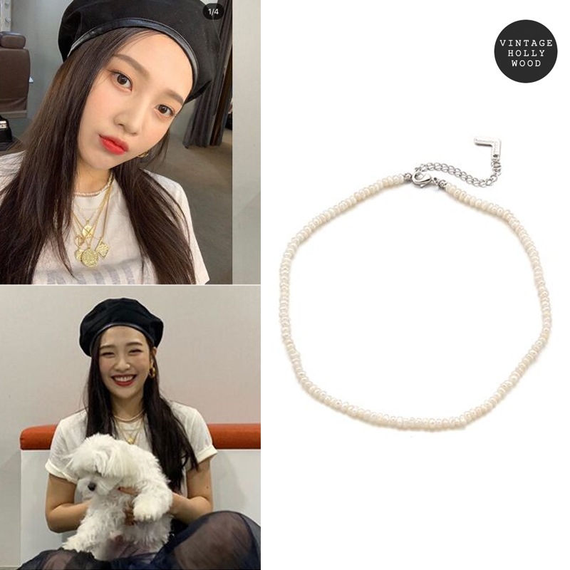 Margaret Pearl Layered Necklace_レッド ベルベット ジョイ着用