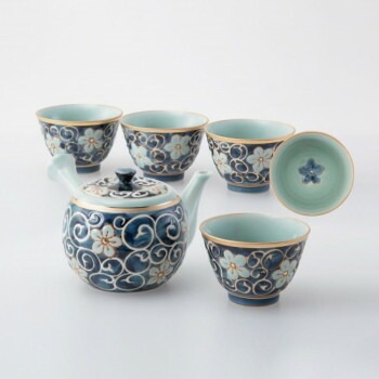 55547　唐草桔梗 急須茶器揃