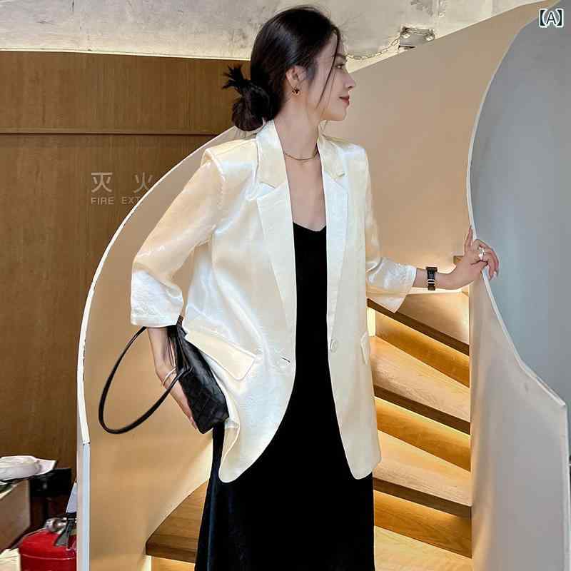 ビジネス　スーツ　ジャケット 軽い 高級 酢酸 シワ テクスチャ 夏 薄手 滑らかな スーツ ワン ボタン スリム コート