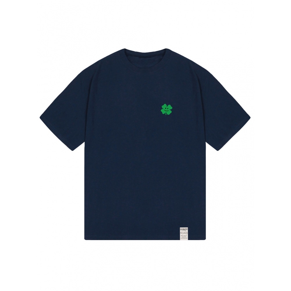 GRAVER スモールクローバーフラワースマイルショートスリーブTシャツネイビー
