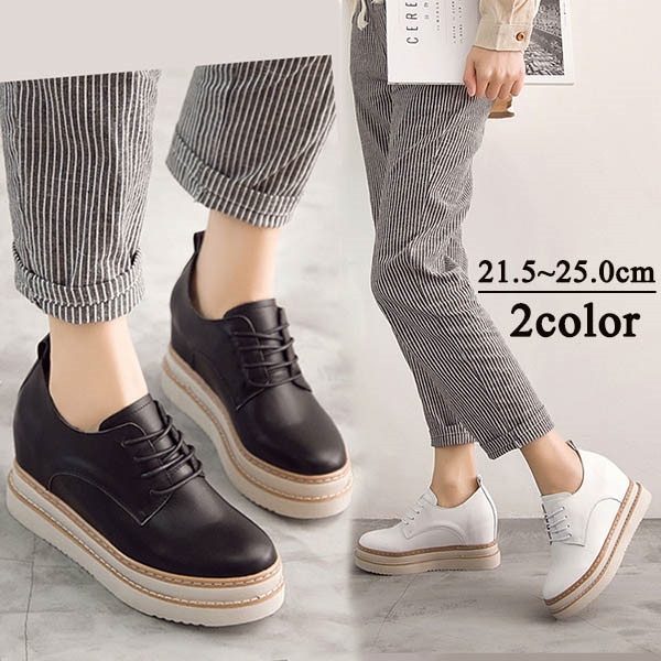 シューズ レディース オックスフォード レースアップ ローカット ヒール4cm インヒール3cm 厚底 シューズ イギリス 黒 ブラック 白 ホワイト スニーカー カジュアル おしゃれ かわいい 秋冬