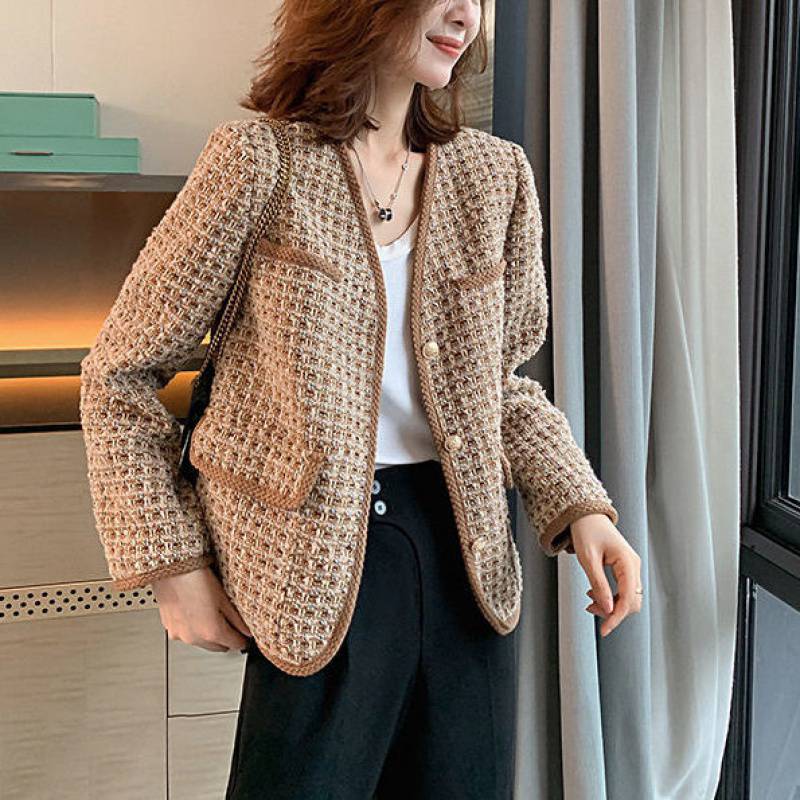 ツイードジャケット レディース 長袖ノーカラージャケット ショット丈ツイードコート 春コート 薄手アウター 秋服 韓国風 通勤OL オフィス 5,301円