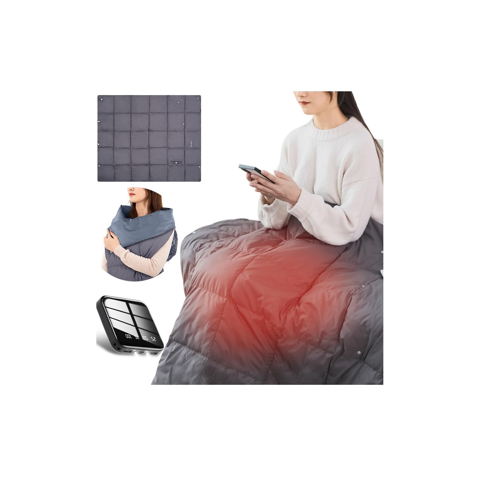 【2025冬新登場・5way使用】電気毛布 掛け敷き兼用 20000mAh大容量バッテリー付き 日本製ヒーター8枚採用 速暖 電気ブランケット USB給電式 肩掛け 電気ひざ掛け 3段階温度調節 暖か