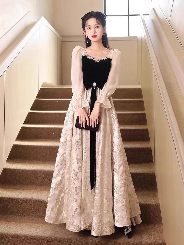 【急速出荷!】エレガントな黒のイブニングドレスパーティー気質学生芸術試験誕生日成人式ピアノ演奏服ドレス スーツ パーティードレス ウェディングドレス キャバドレス 結婚式 ドレス49