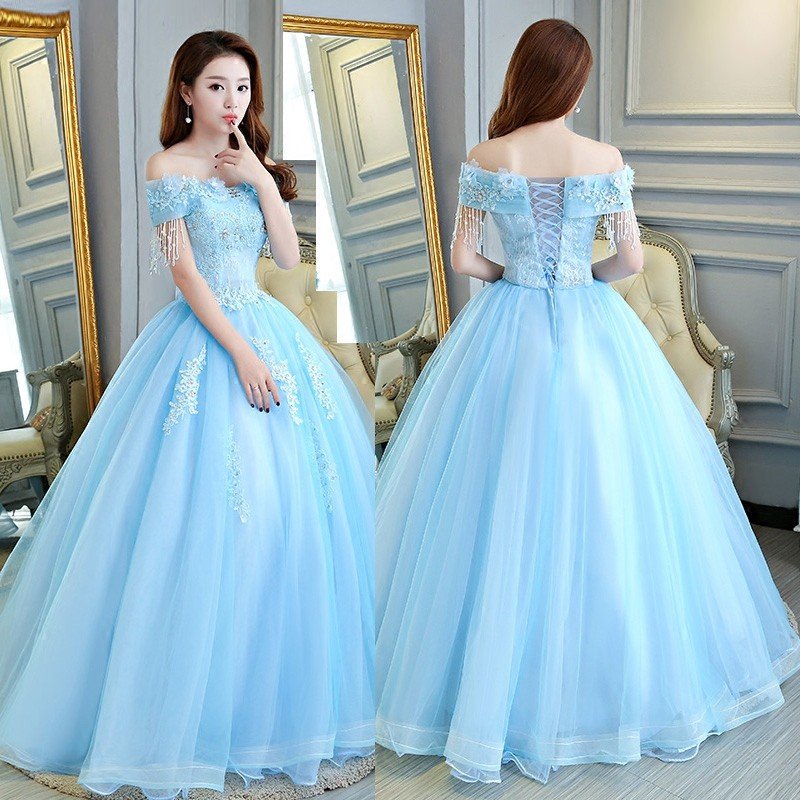 上品 カラードレス 演奏会用ロングドレス ライトブルー 結婚式 コンサート 二次会 舞台衣装 ステージ衣装 披露宴 ブルー