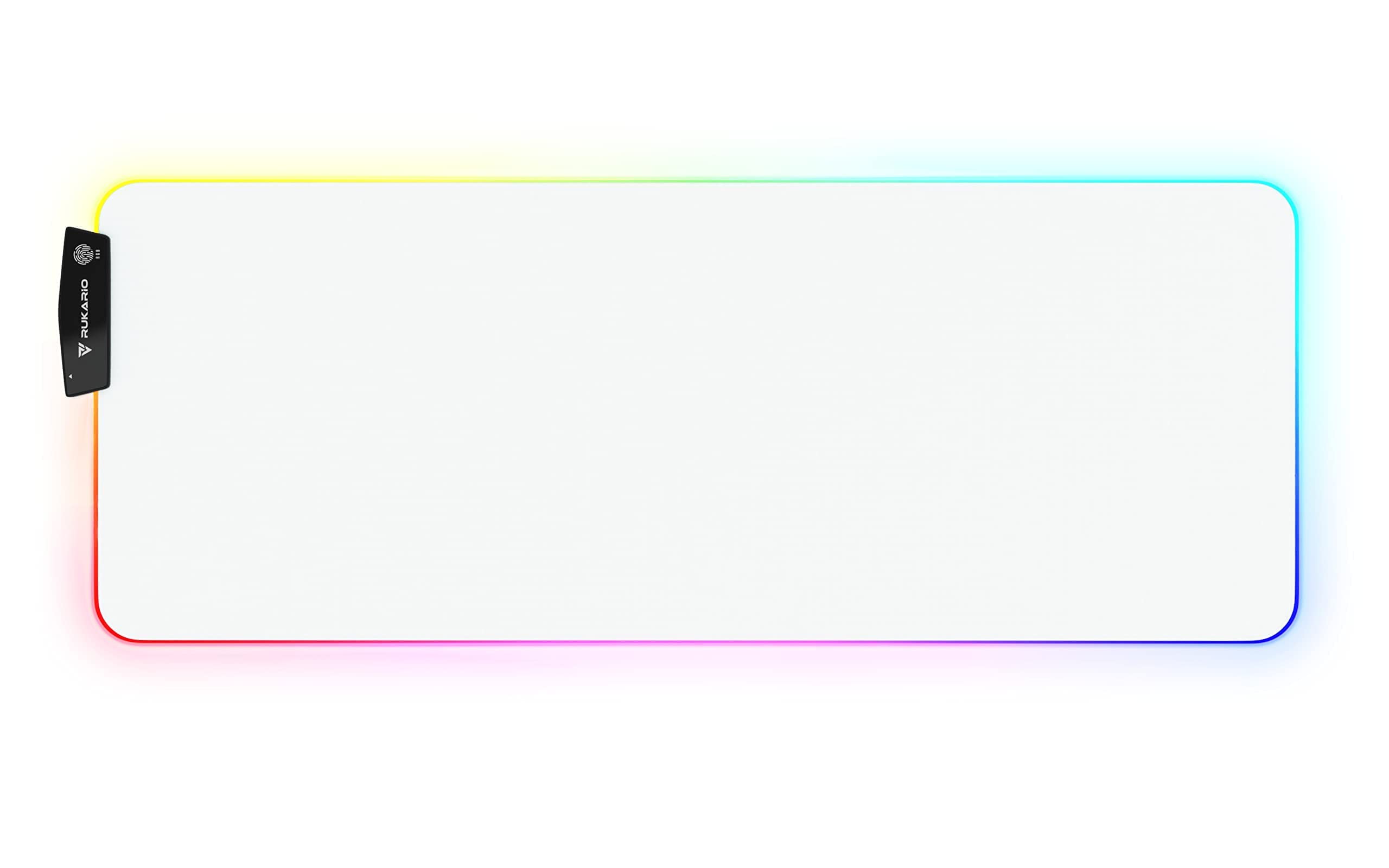 Rukario ホワイト RGB ゲーム用マウスパッド 15種類の照明モード 柔らかく滑らかなマイクロファイバー 防水 特大 31.5 x 11.8インチ 光るLED拡張マウスパッド XL XXL コ