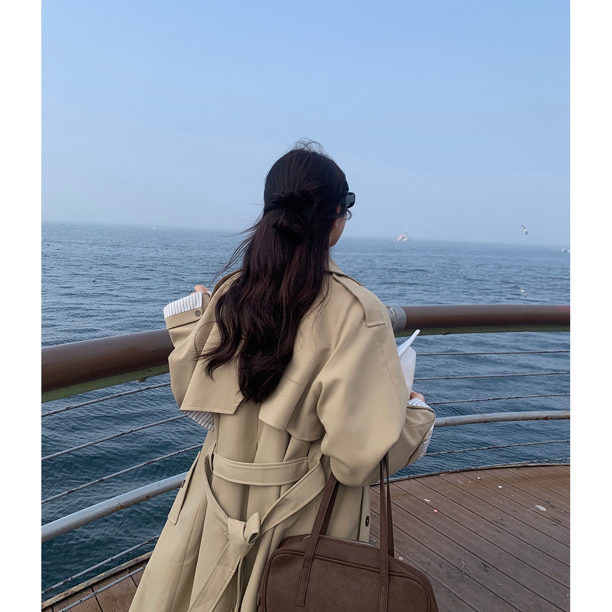 英国風ブレストトレンチコート2024秋気質多用途小型ロングコートレディース