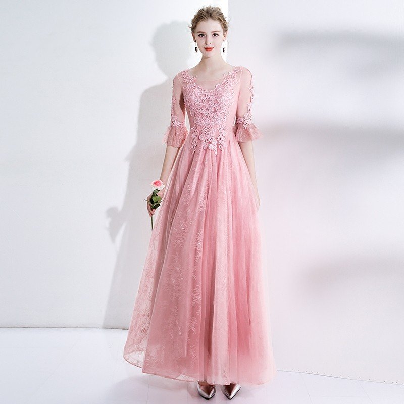 パーティードレス 結婚式 長袖 カラードレス 演奏会 ロング 安い イブニングドレス 二次会 花嫁 フォーマルドレス コンサート 発表会 ピンク 大きいサイズ