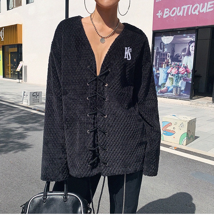 ベルベットストラップジャケット Vネックカーディガン ジャケット アウター カジュアル ストリート アメカジコーデ ヒップホップ レディース a2731