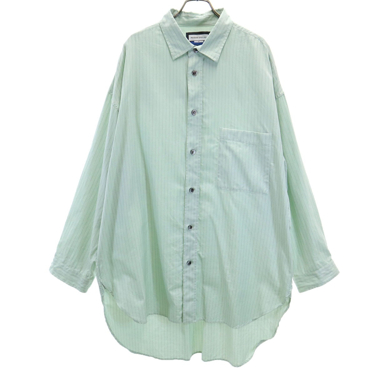 ストライプ柄 長袖 オーバー シャツ 2 グリーン系 Dead Stock Fabric メンズ 古着 4,907円