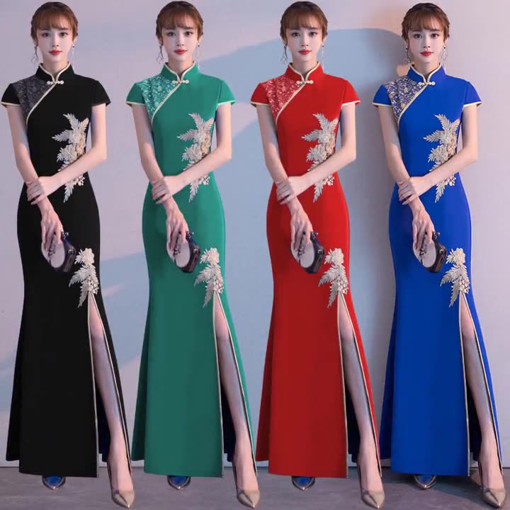 中国風中高年ママチャイナドレス写真撮影服改良版エレガントロング丈 細身ドレススリット入りパーティードレス ノースリーブチャイナ服 中華風ドレス発表会謝恩会花嫁ドレスお呼ばれ中華服ビッグサイズ 5,290円
