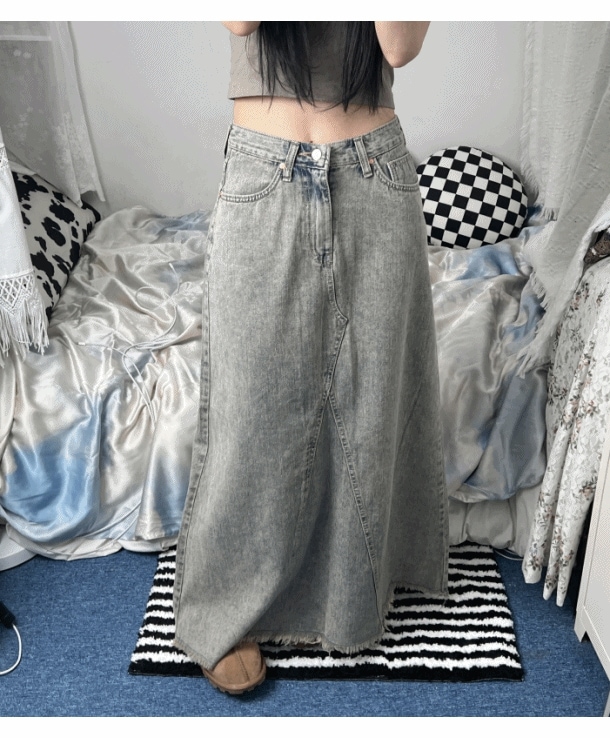 salty denim maxi long skirt