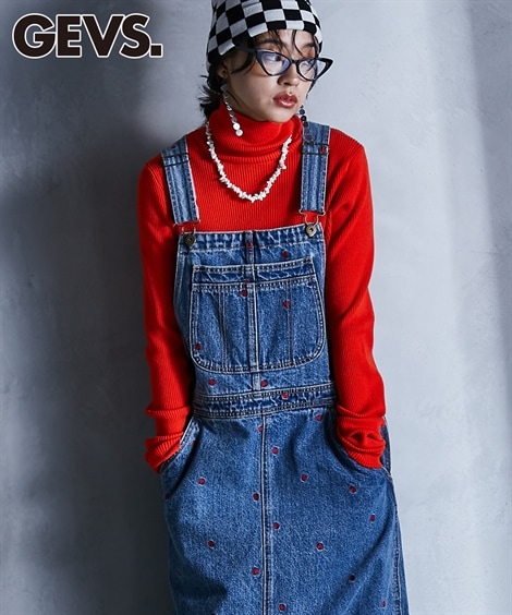 ジャンパースカート 綿100％ハート刺しゅうデニムジャンパースカート GEVS. 大きいサイズ対応