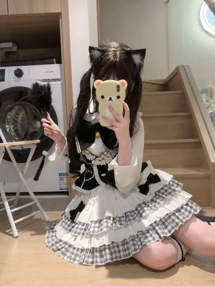 新しいスタイル カレッジ 韓国 甘い弓 かわいい トップス スリーピースセット コスプレ コスチューム ワンピース