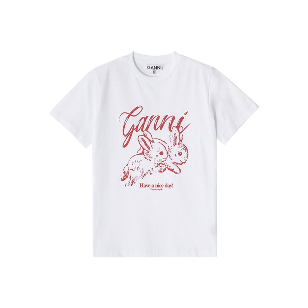 GANNI T3994 151 バニーロゴプリントレディースショートスリーブTシャツ