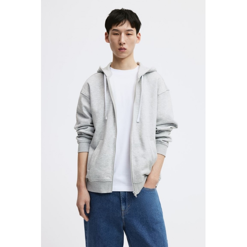 H&M ルーズフィットジップアップパーカーグレーメランジ
