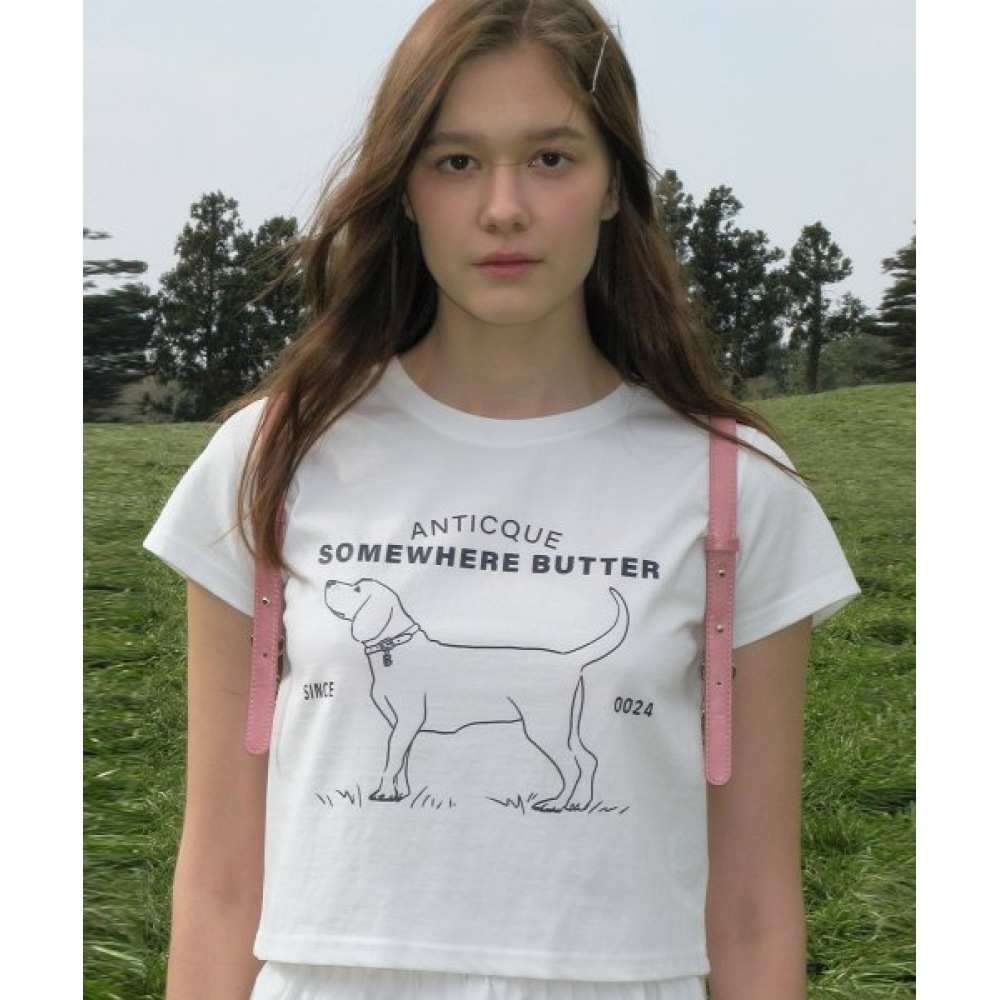 サムウェアバターラブドッグビンテージトップ-アイボリー