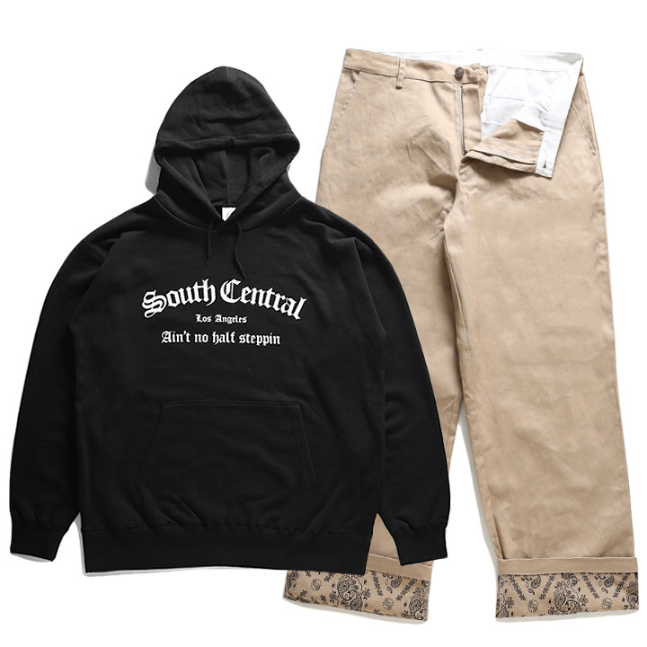 ACE FLAG 上下セット 長袖 パーカー フーディ スウェット チノパン ロングパンツ セットアップ 黒 大きいサイズ エースフラッグ South Central