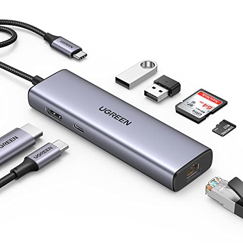 UGREEN USB Cハブ 4K@30Hz HDMI出力 7-IN-1 Type-Cアダプター 4K HDMI 100W Power Delivery ギガビットイーサネット LAN ポート 2*U