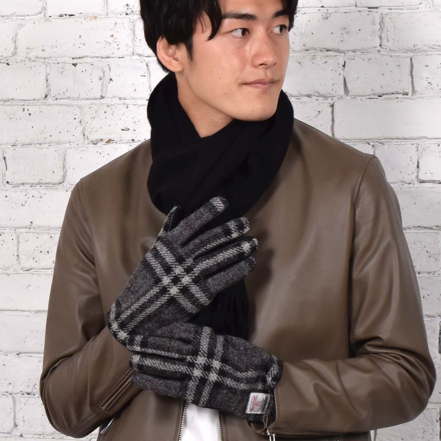ハリスツイード メンズ グローブ 手袋 Harris Tweed 本革 ラム革 レザー グローブスマホ対応 ウール 高級 防寒 ギフト[Merfirge] (HT2305)(P)