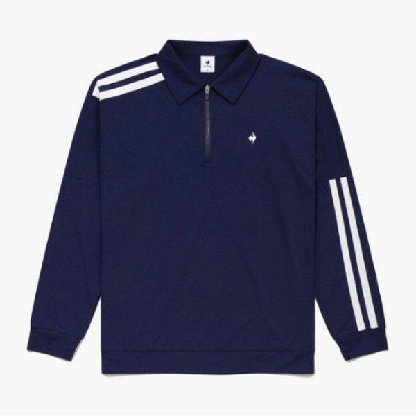 ゴルフTシャツ KQF GQ321MTL81-INBU 男性ハーフジップポロ長袖Tシャツ INDIGO BLUE