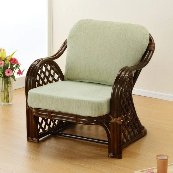 籐 アームチェアー クッション付 座面高38cm 家具 ソファー 籐家具 ラタンチェア チェア イス 1人掛けソファ パーソナルチェア 籐椅子 モダン クッション おしゃれ 無地