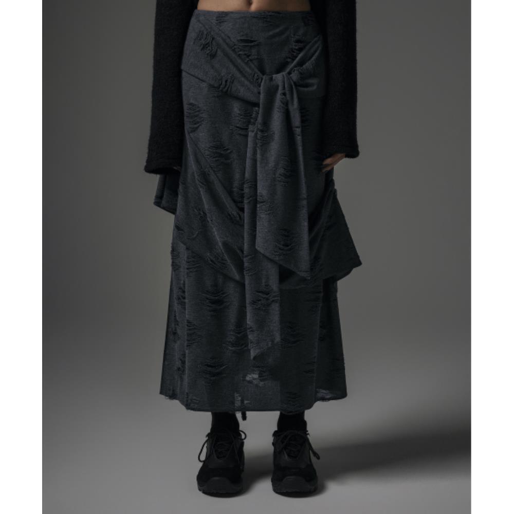 TREEMINGBIRD Strap Drape Damage Skirt Charcoal TM249NS 17,644円