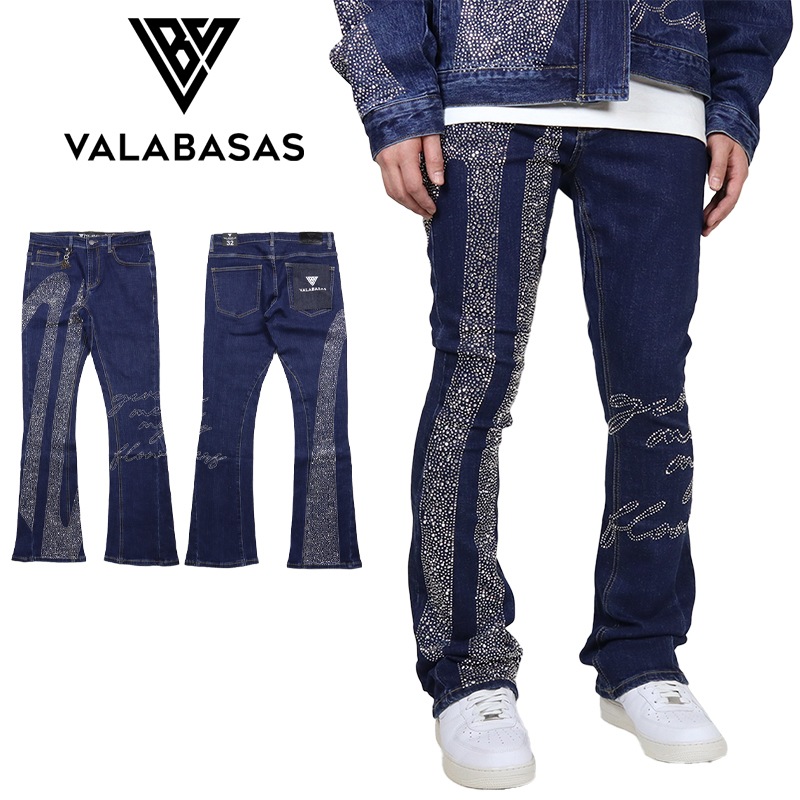 バラバサス デニムパンツ VALABASAS バギー セットアップ対応 ジーンズ メンズ ブランド 大きいサイズ ラインストーン