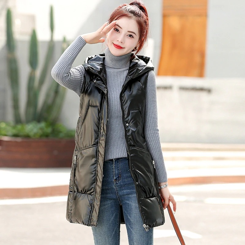 作トレンドセール中綿ベストレディースロング丈フード付きノースリーブダウンベスト無地ジレ前開きカジュアルゆったり通勤通学おしゃれ可愛い 4,850円