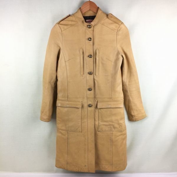 BACCA×Harris Tweed　羊革　裏地ハリスツイード　シープレザーコート　size38 　ベージュ　トゥモローランド/bag菅NO.Wじ60-5