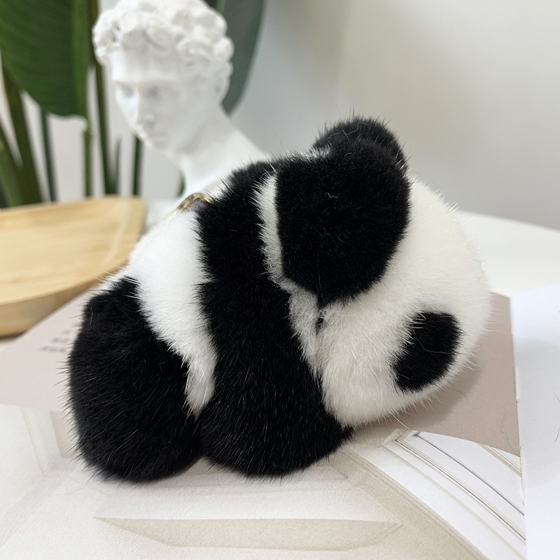 ベルベットミンクの毛皮レッサーパンダバッグペンダント女性人形車のキーホルダーアクセサリー